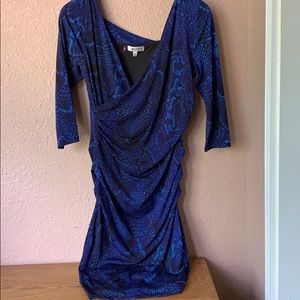 Jennifer Lopez blue snake print dress.